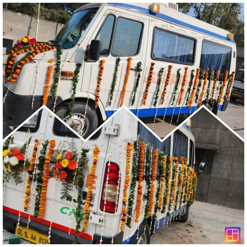 Premium flower decoration with hearse van