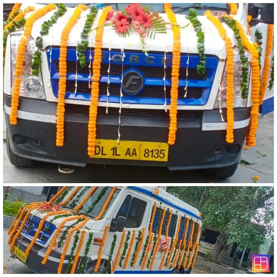 Deluxe flower decoration with hearse van